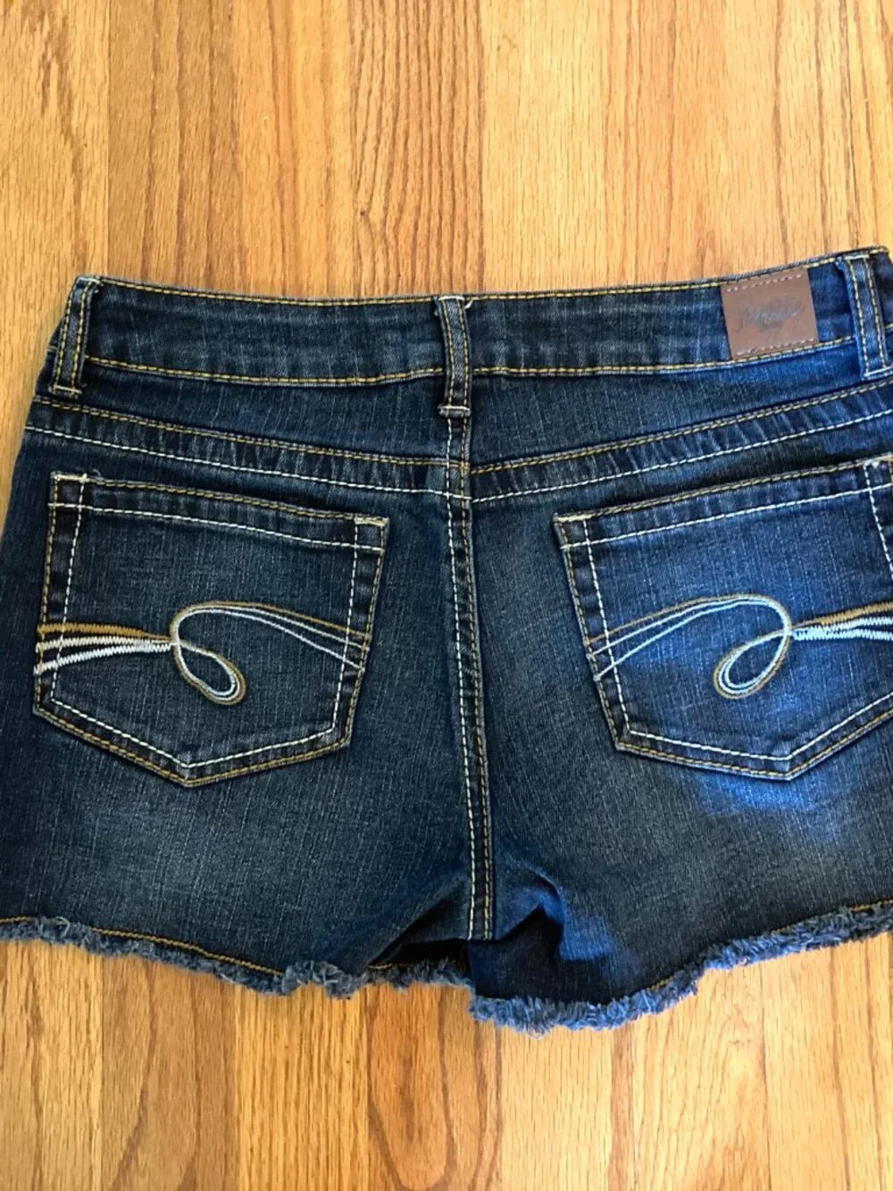 JUSTICE Girls' Dark Denim Frayed STRETCH Shorts ~ Sz 14 1/2